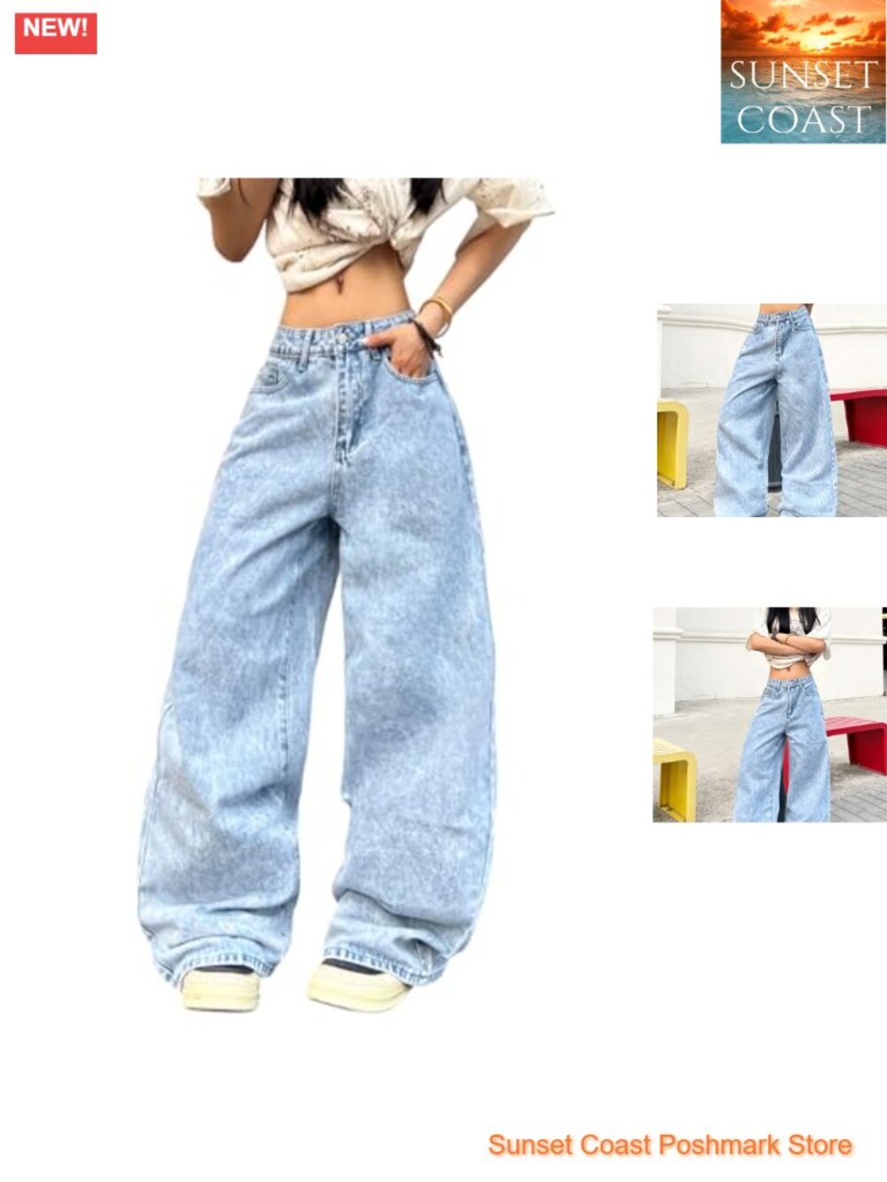 Baggy Wide Leg Jeans Mid Waist Denim Pants